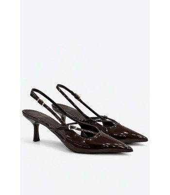 Καφέ slingback γόβα λουστρίνι μεσαίο τακούνι