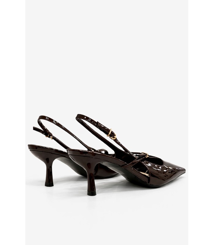 Καφέ slingback γόβα λουστρίνι μεσαίο τακούνι