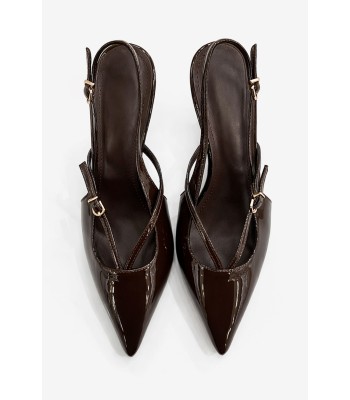 Καφέ slingback γόβα λουστρίνι μεσαίο τακούνι