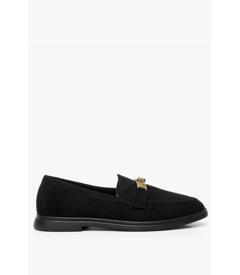 Μαύρο loafer καστόρι με χρυσή αγκράφα