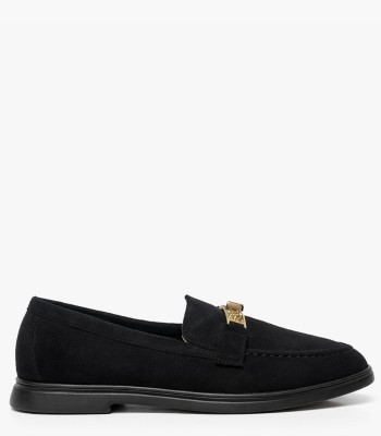Μαύρο loafer καστόρι με χρυσή αγκράφα