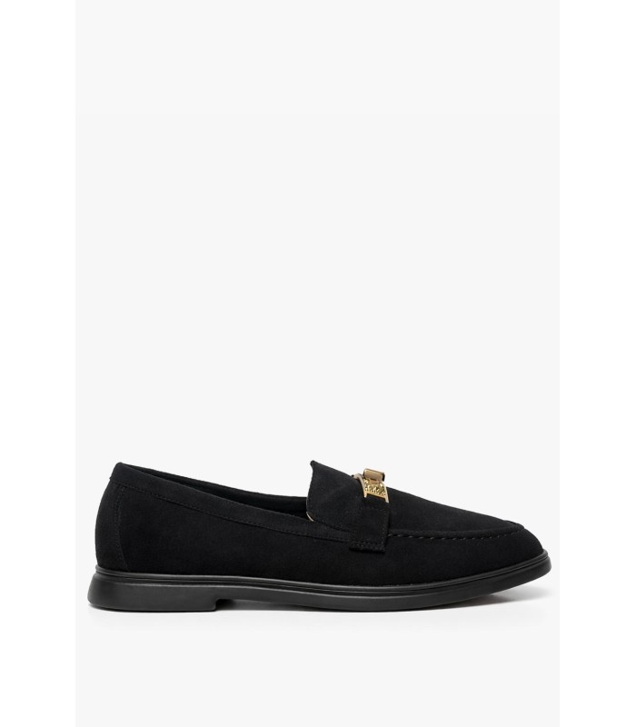 Μαύρο loafer καστόρι με χρυσή αγκράφα