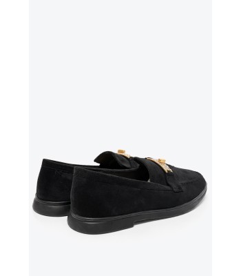 Μαύρο loafer καστόρι με χρυσή αγκράφα