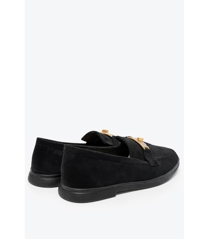 Μαύρο loafer καστόρι με χρυσή αγκράφα