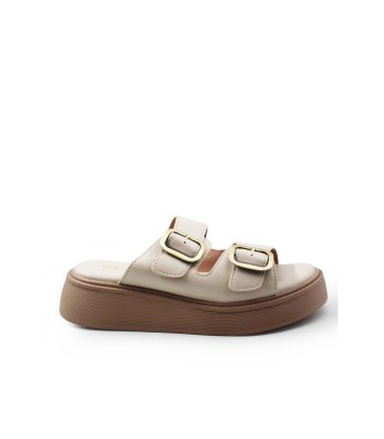 Flatform με διπλή αγκράφα και ενιαία σόλα σε μπεζ χρώμα