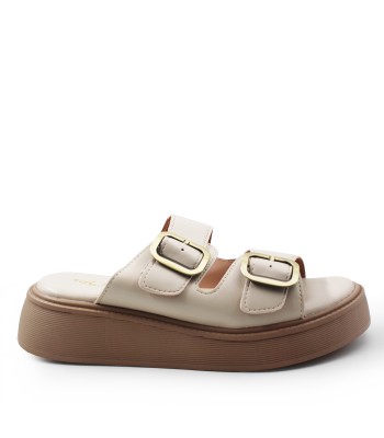 Flatform με διπλή αγκράφα και ενιαία σόλα σε μπεζ χρώμα