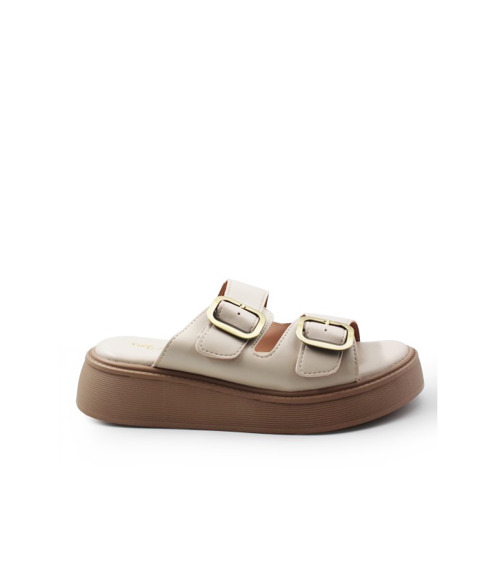 Flatform με διπλή αγκράφα και ενιαία σόλα σε μπεζ χρώμα