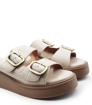 Flatform με διπλή αγκράφα και ενιαία σόλα σε μπεζ χρώμα