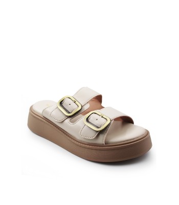 Flatform με διπλή αγκράφα και ενιαία σόλα σε μπεζ χρώμα