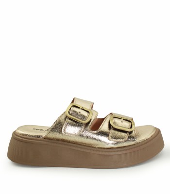 Flatform με διπλή αγκράφα και ενιαία σόλα σε χρυσό χρώμα