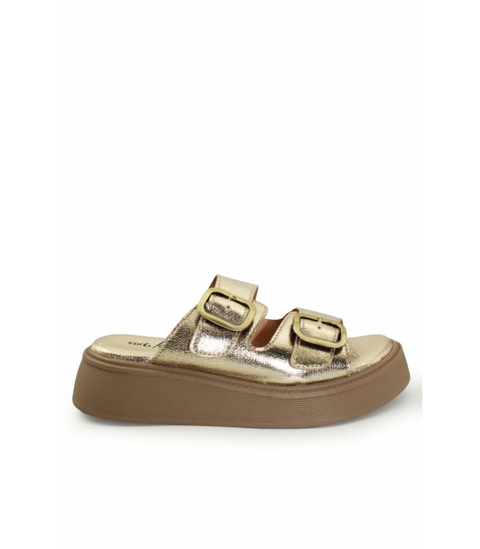 Flatform με διπλή αγκράφα και ενιαία σόλα σε χρυσό χρώμα
