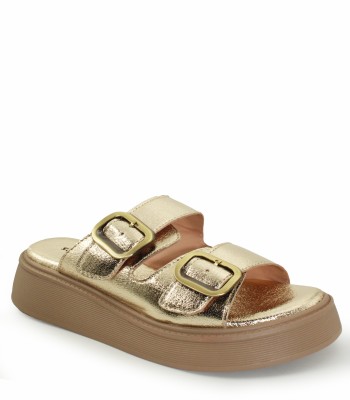 Flatform με διπλή αγκράφα και ενιαία σόλα σε χρυσό χρώμα