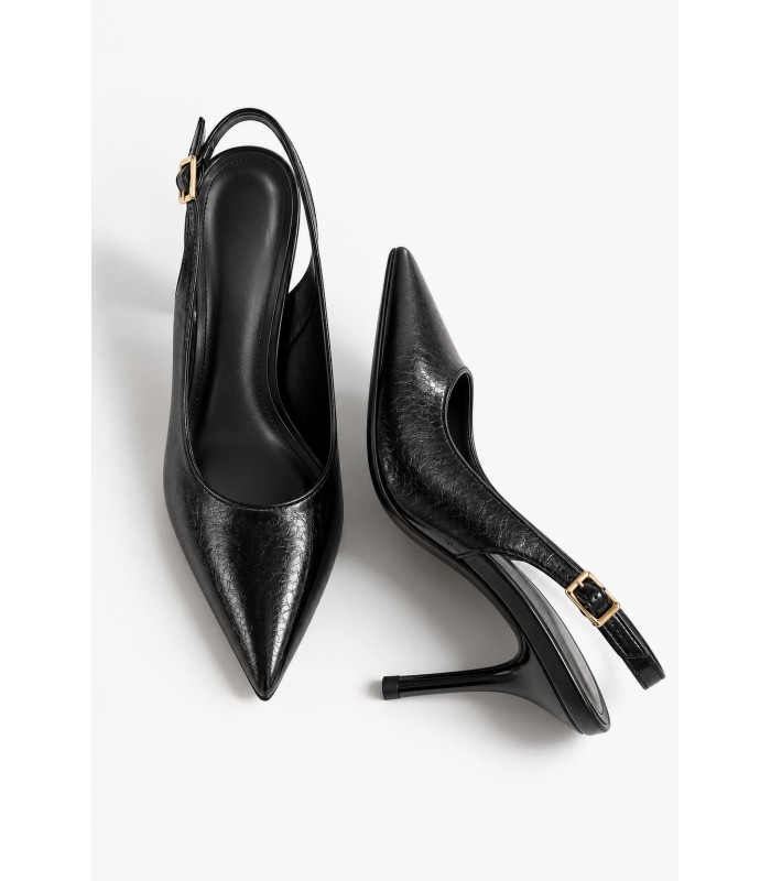 Μαύρες slingback γόβες με μυτερή γραμμή