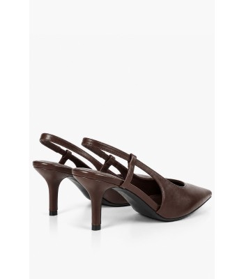 Καφέ slingback γόβες με χαμηλό τακούνι