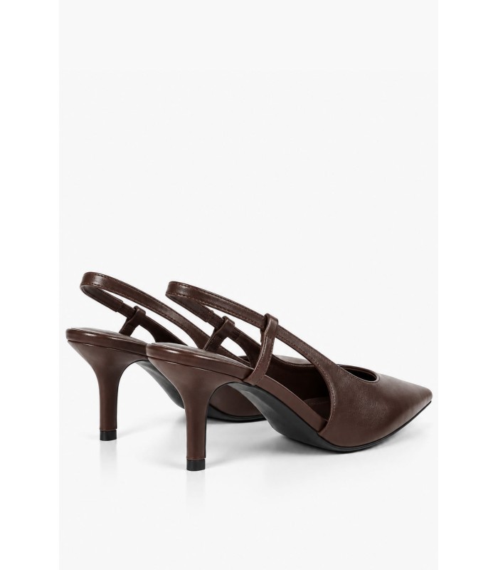 Καφέ slingback γόβες με χαμηλό τακούνι