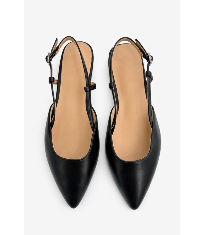 Μαύρα slingback flats με μυτερή μύτη
