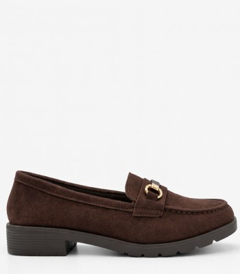 Καφέ loafer καστόρι με διακοσμητική αγκράφα