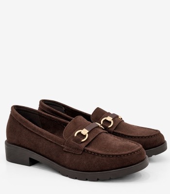 Καφέ loafer καστόρι με διακοσμητική αγκράφα