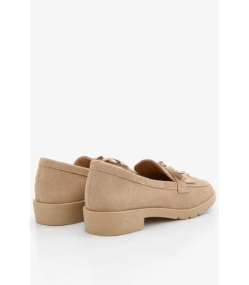 Μπεζ loafer με χοντρό τακούνι και κρόσσια