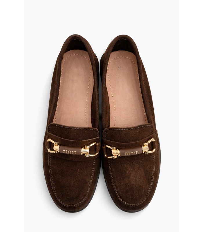 Καφέ loafer με χρυσή διακριτική αγκράφα