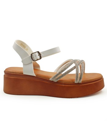 Λευκό flatform με στρας και λουράκι στον αστράγαλο