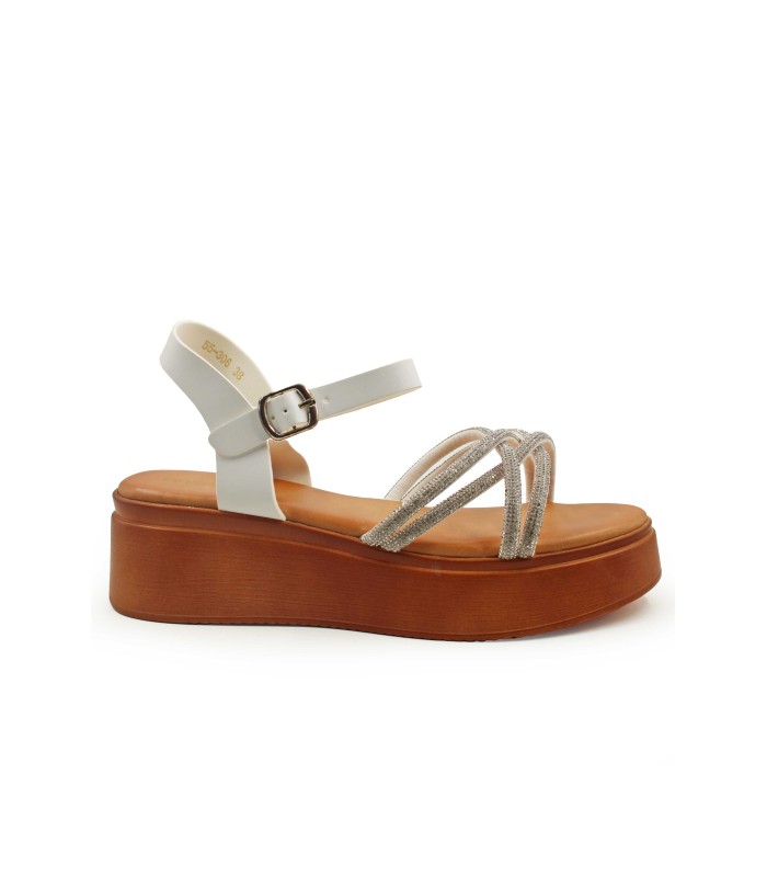 Λευκό flatform με στρας και λουράκι στον αστράγαλο