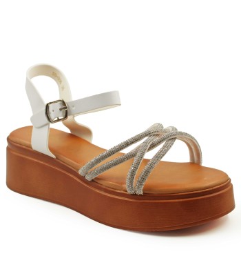 Λευκό flatform με στρας και λουράκι στον αστράγαλο
