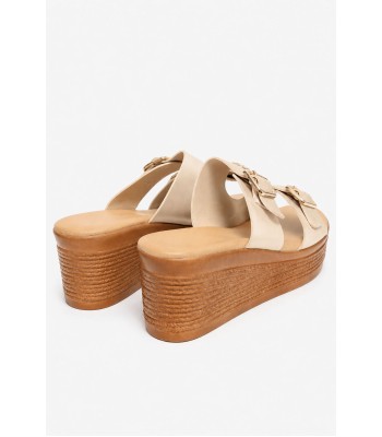 Μπεζ flatform με διπλή αγκράφα και καφέ σόλα