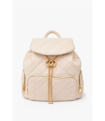 Μπεζ backpack με καπιτονέ σχέδιο και χρυσές λεπτομέρειες