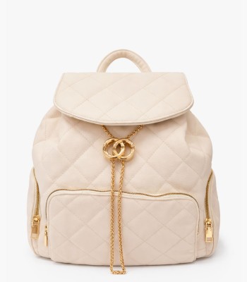 Μπεζ backpack με καπιτονέ σχέδιο και χρυσές λεπτομέρειες