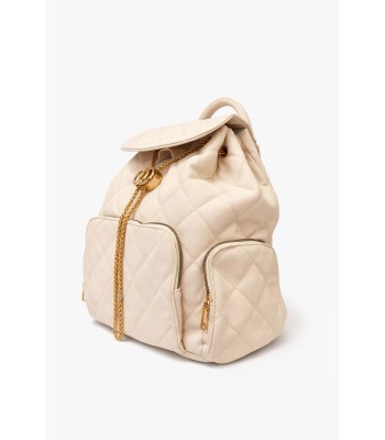 Μπεζ backpack με καπιτονέ σχέδιο και χρυσές λεπτομέρειες