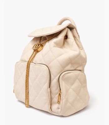 Μπεζ backpack με καπιτονέ σχέδιο και χρυσές λεπτομέρειες