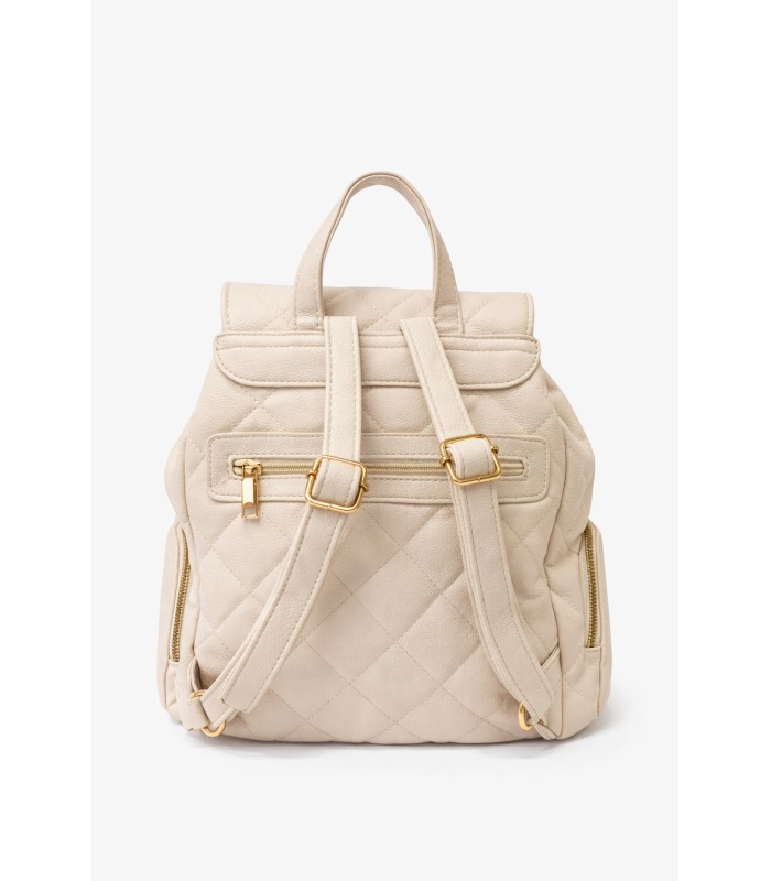 Μπεζ backpack με καπιτονέ σχέδιο και χρυσές λεπτομέρειες