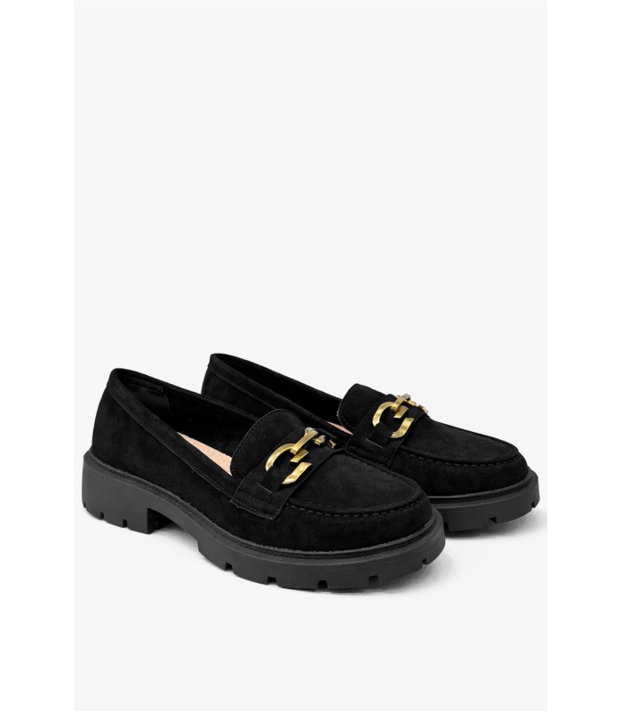 Μαύρο loafer suede με μεταλλική αγκράφα και chunky σόλα