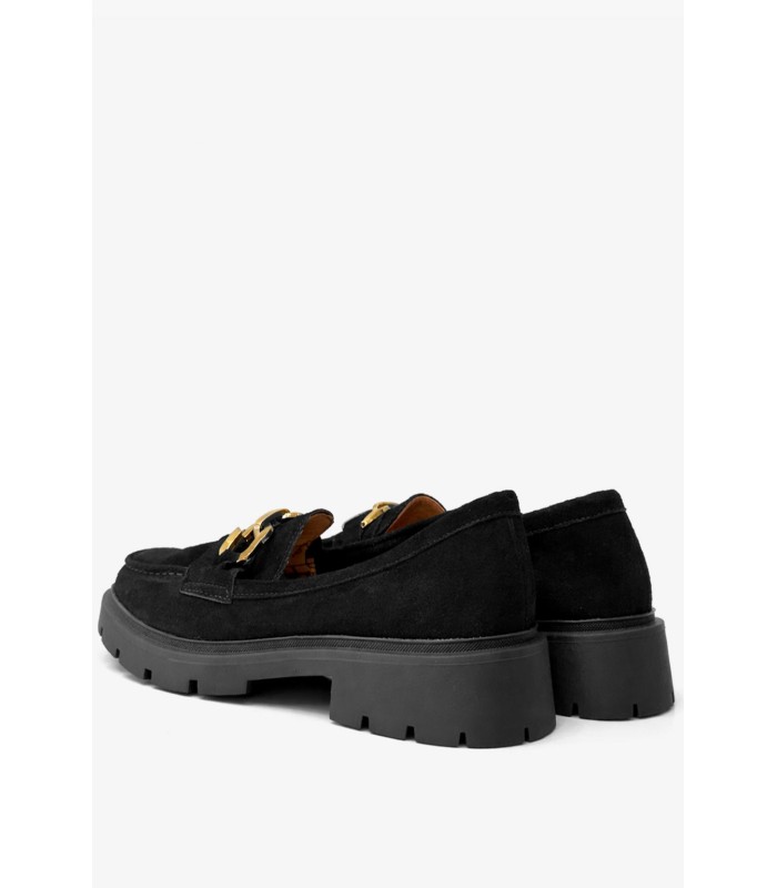 Μαύρο loafer suede με μεταλλική αγκράφα και chunky σόλα
