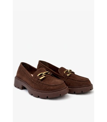 Καφέ loafer suede με μεταλλική αγκράφα και chunky σόλα