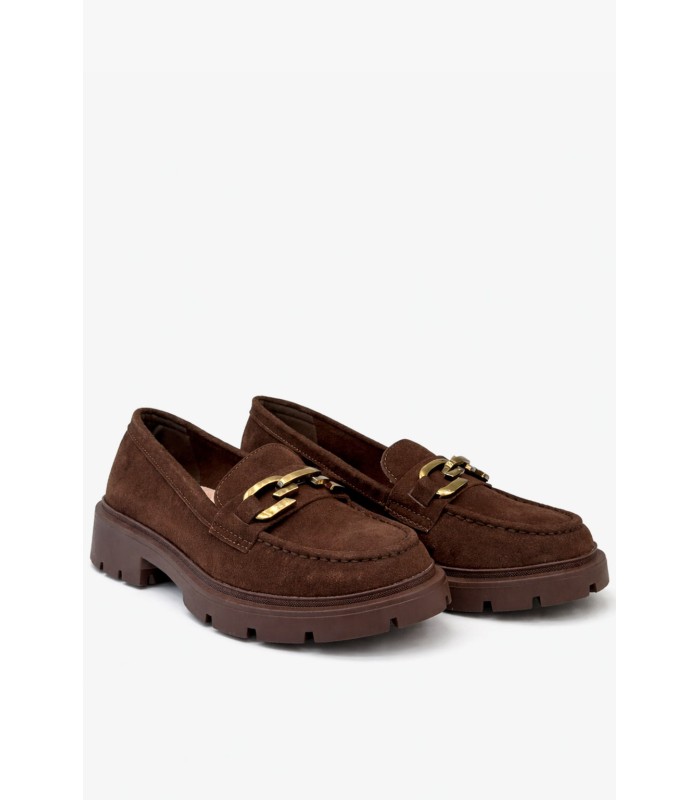 Καφέ loafer suede με μεταλλική αγκράφα και chunky σόλα