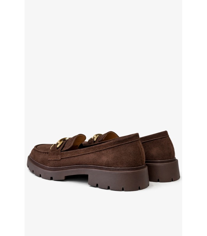 Καφέ loafer suede με μεταλλική αγκράφα και chunky σόλα