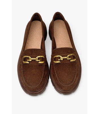Καφέ loafer suede με μεταλλική αγκράφα και chunky σόλα
