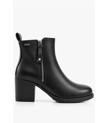Μαύρα ankle boots με διακοσμητικό φερμουάρ και χοντρό τακούνι