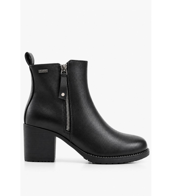 Μαύρα ankle boots με διακοσμητικό φερμουάρ και χοντρό τακούνι