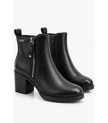 Μαύρα ankle boots με διακοσμητικό φερμουάρ και χοντρό τακούνι