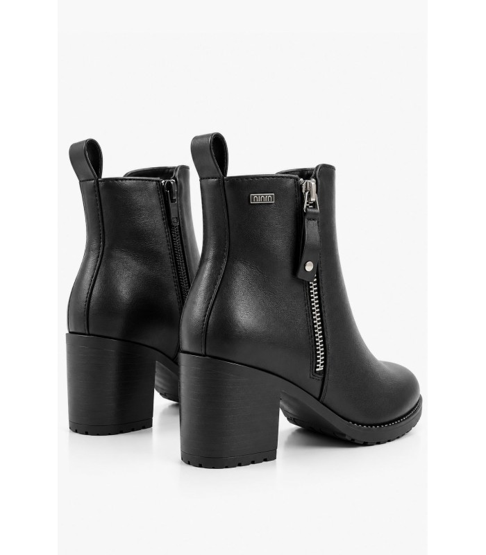 Μαύρα ankle boots με διακοσμητικό φερμουάρ και χοντρό τακούνι