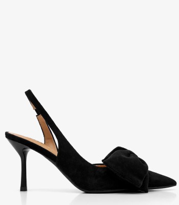 Μαύρη γόβα slingback με φιόγκο και λεπτό τακούνι