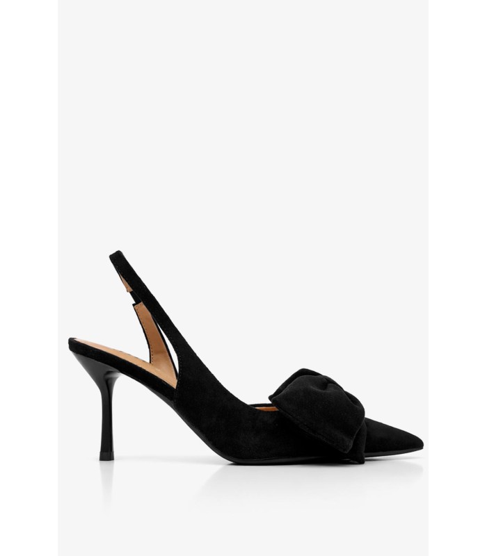 Μαύρη γόβα slingback με φιόγκο και λεπτό τακούνι