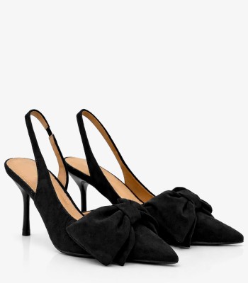 Μαύρη γόβα slingback με φιόγκο και λεπτό τακούνι