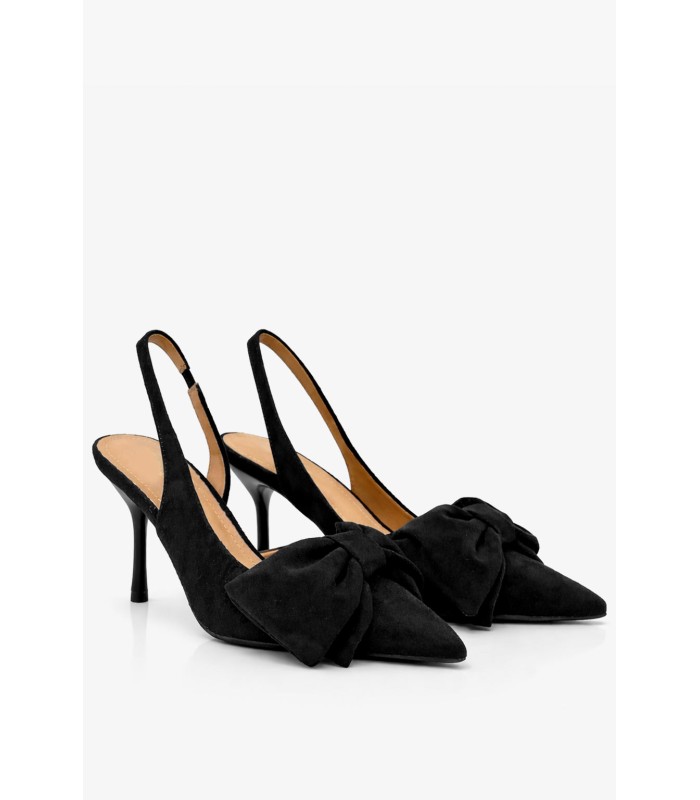 Μαύρη γόβα slingback με φιόγκο και λεπτό τακούνι