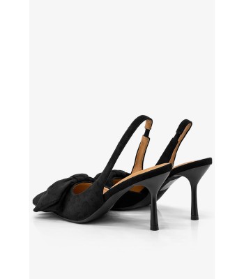 Μαύρη γόβα slingback με φιόγκο και λεπτό τακούνι