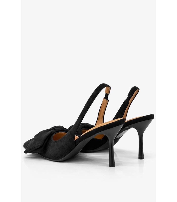 Μαύρη γόβα slingback με φιόγκο και λεπτό τακούνι