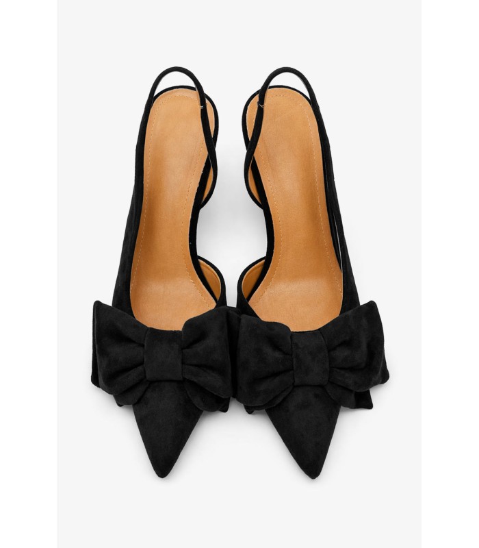 Μαύρη γόβα slingback με φιόγκο και λεπτό τακούνι